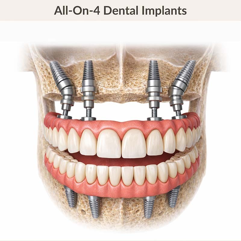 Full-mouth restoration with All-on-4 dental implants designed for stability and function in NYC