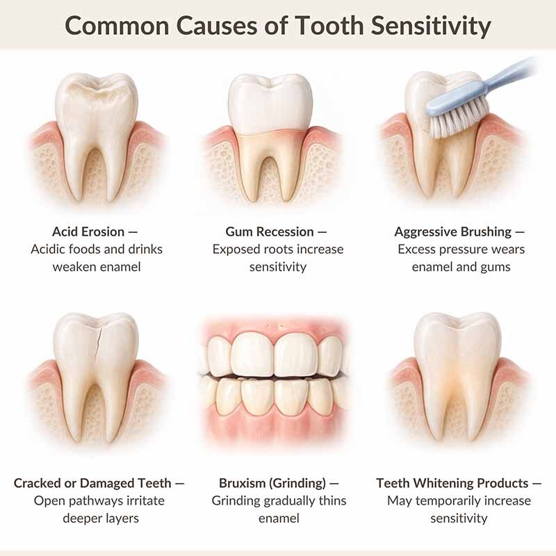 Anatomical illustration of gum recession showing exposed tooth root and cemento-enamel junction in a Midtown East NYC dental setting, explaining a common cause of tooth sensitivity